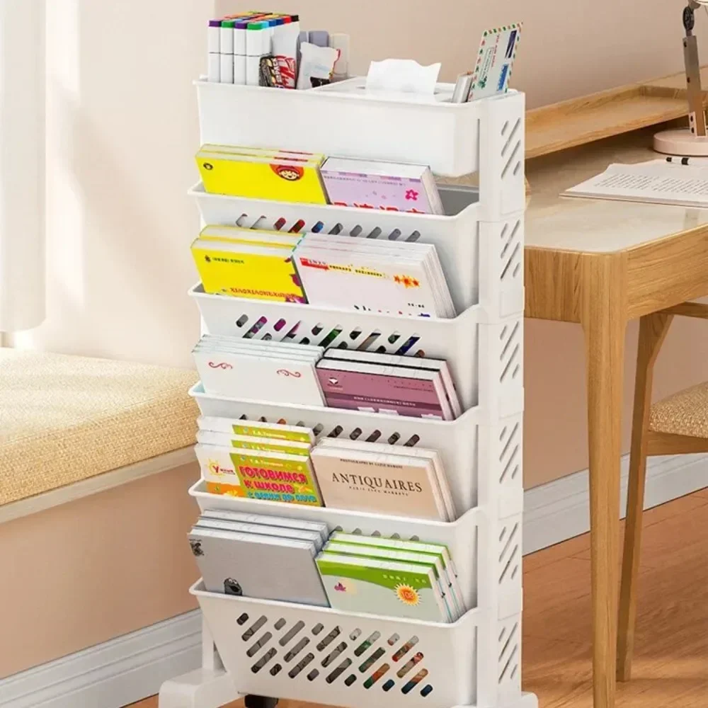 

Floor Mounted Movable Bookshelf Book Storage Shelf Office Study Supplie Storage Rack Magazine Rack Multi-Layer Removable Shelves