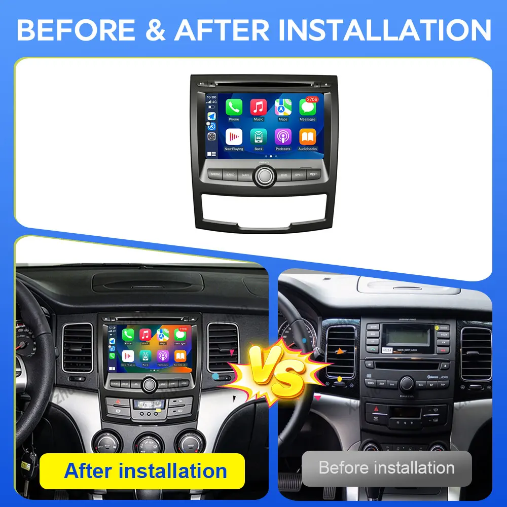 For SsangYong Korando 3 Actyon 2 2011-2013 Car Radio DSP Stereo Intelligent System Wireless CarPlay 4G Touch Screen Accessories
