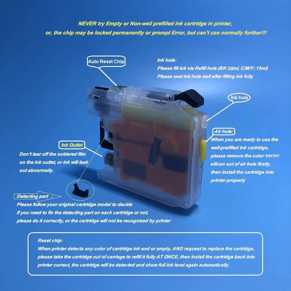 1Set LC209 LC205 Empty Refillable Ink Cartridge for Brother MFC-J5520DW MFC-J5620DW MFC-J5720DW