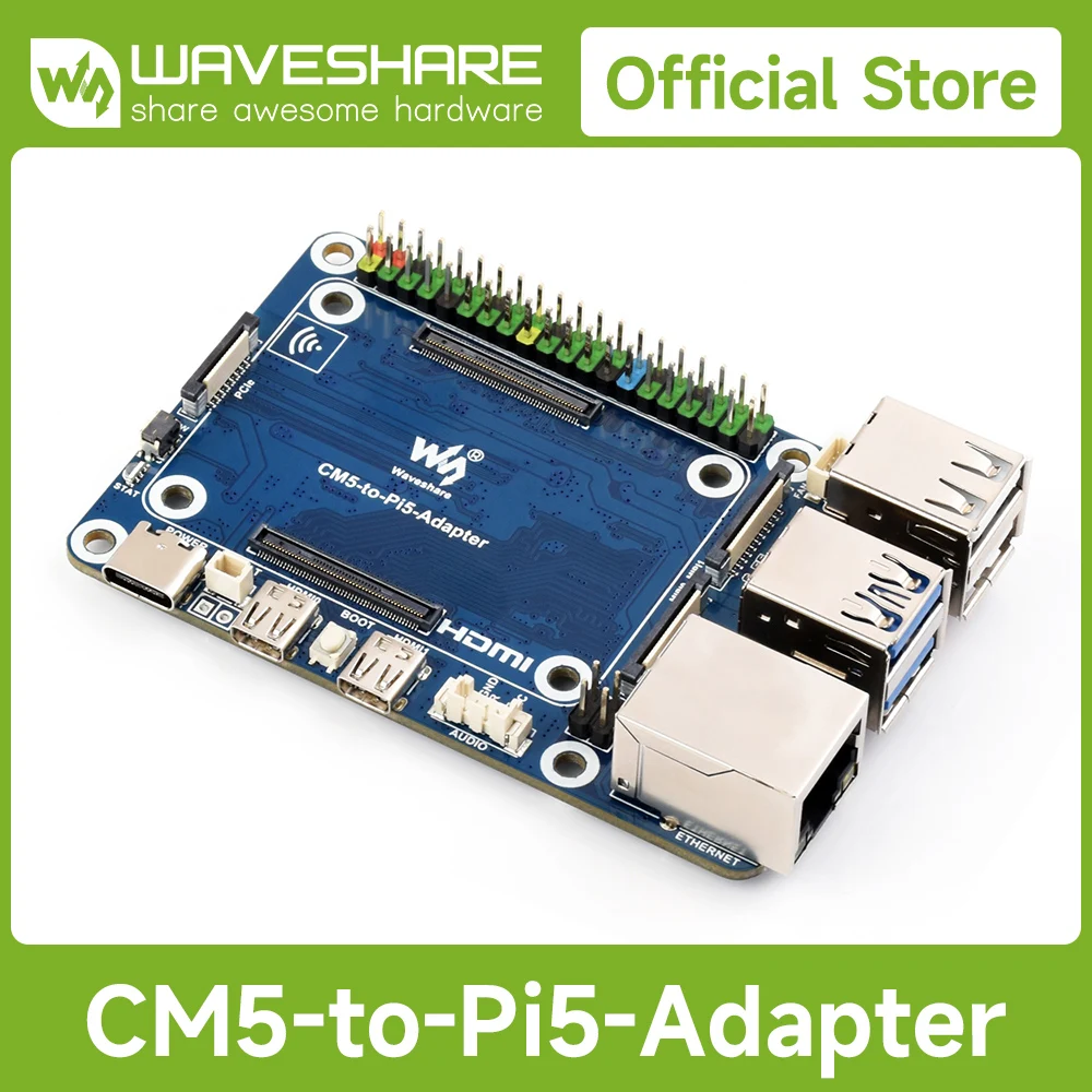 

Waveshare CM5 To Pi 5 Adapter Board For Raspberry Pi 5, Alternative Solution for Raspberry Pi 5, Onboard Audio Header