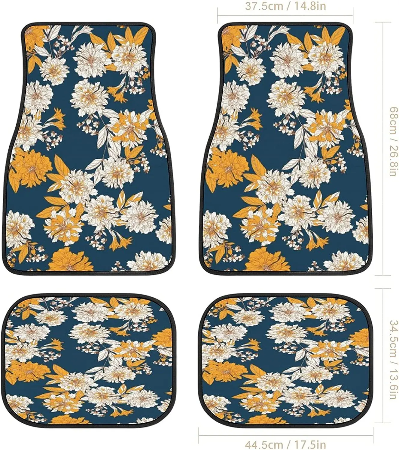 Plants Peonys Flower Hand-Painted Car Mats Universal Drive Seat Carpet Vehicle Interior Protector Mats Funny Designs All-Weather