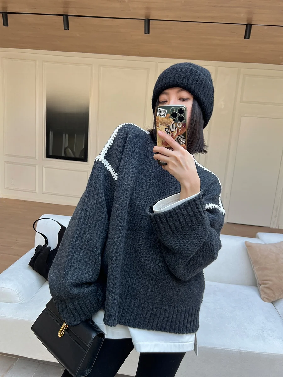 

Набор тяжелых вязаных шерстяных шарфов Amyy Studios Camere из смеси двух предметов с вышивкой Blogger Sle Winter Faion для женщин...