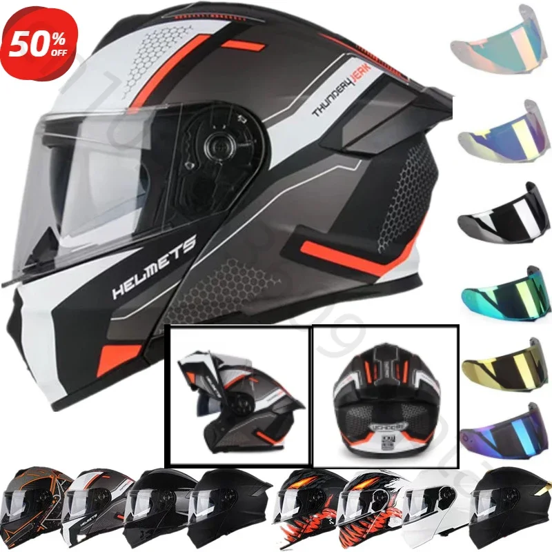 Motorcycle Helmet Dual Lens Cross-section Helmet ModularFlipUp Helmet Outdoor CyclingUnisexCasco DeMoto Aurora Lenses,best Gifts