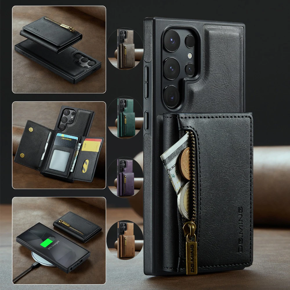 

Съемный чехол-кошелек на молнии с магнитным чехлом для телефона Samsung Galaxy S25 Ultra/S24 Ultra/S23 FE/S22+