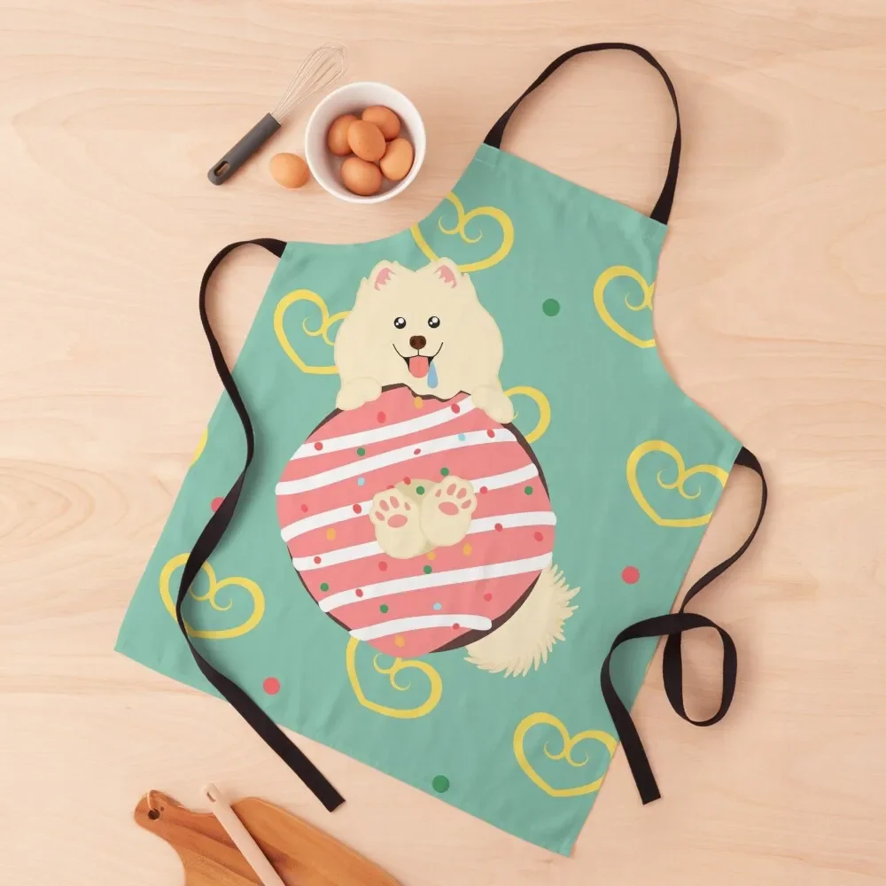 

Love Samoyed Dog and Donut Apron Chef Accessories Things For The Kitchen Apron