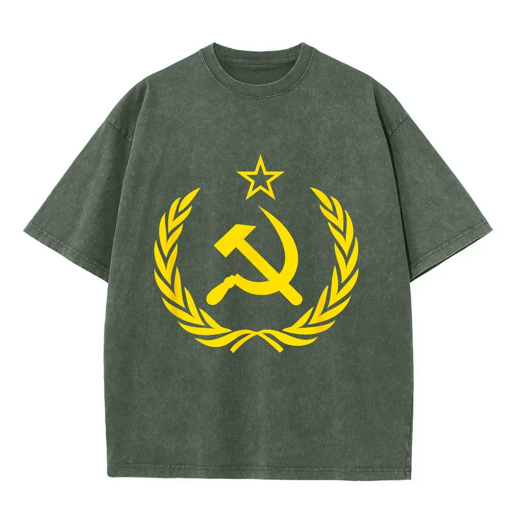 Hammer and Sickle Star CCCP Soviet Union Red T-Shirt Men's Korean Tops Clothing Green Cotton Top Humor Shirt Funny Quote Tee