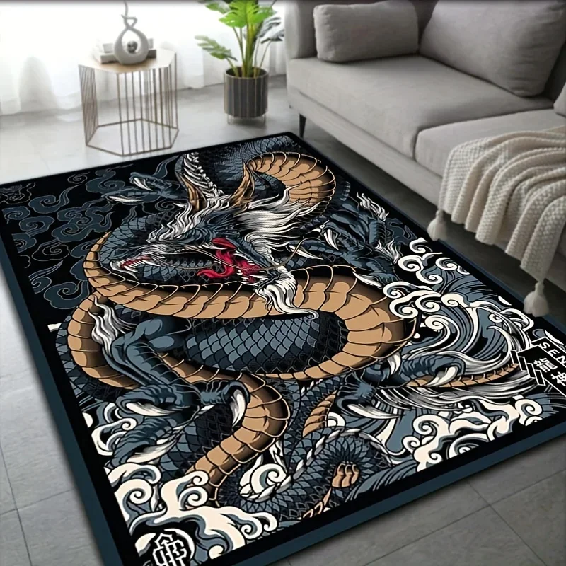 Chinese Dragon Rug Velvet Flannel Printed Floor Mat Mythical Design Decorative Carpet Living Room Home Decor