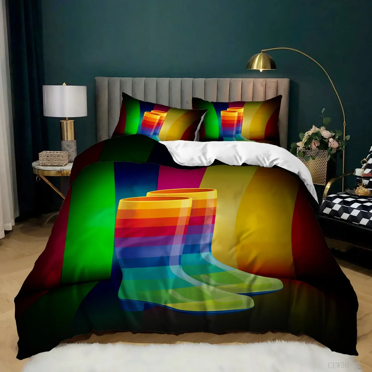 Rainbow Pride Bedding Set Rainbow Duvet Cover Set Rainbow Stripe Design 3 Pieces Soft Microfiber Bedding Queen/King Size