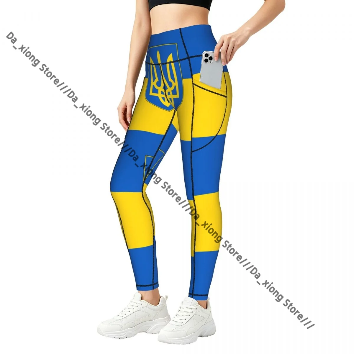 Women Slim Fit Yoga Pants With Pockets Flag Of Ukraine Hip Lifting Sports Fitness Pants