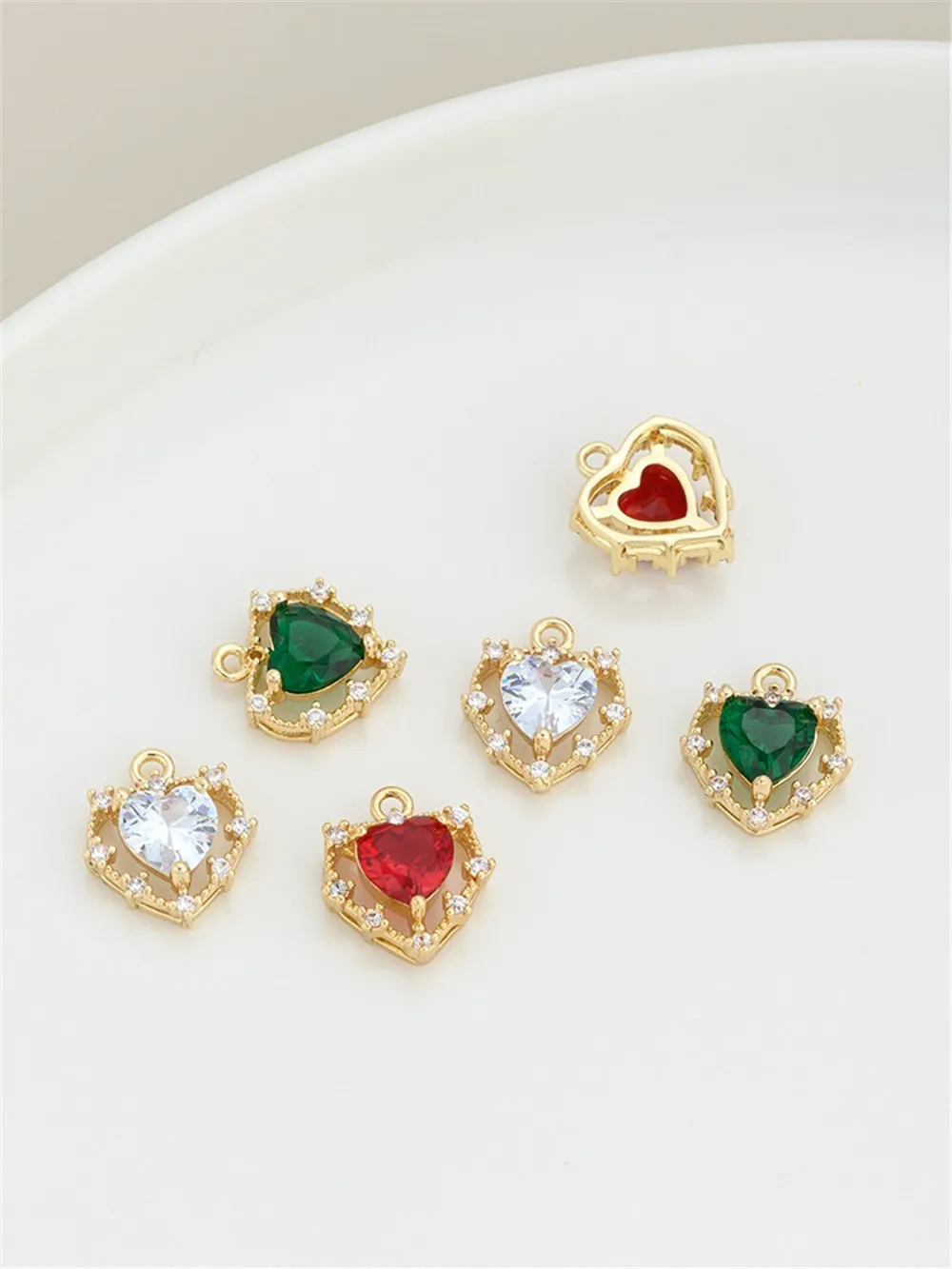 

14K Gold-Color Plated Lace Heart Pendant DIY Handmade Jewelry Making Material with Micro-Inset Color Zircon Love Accessory
