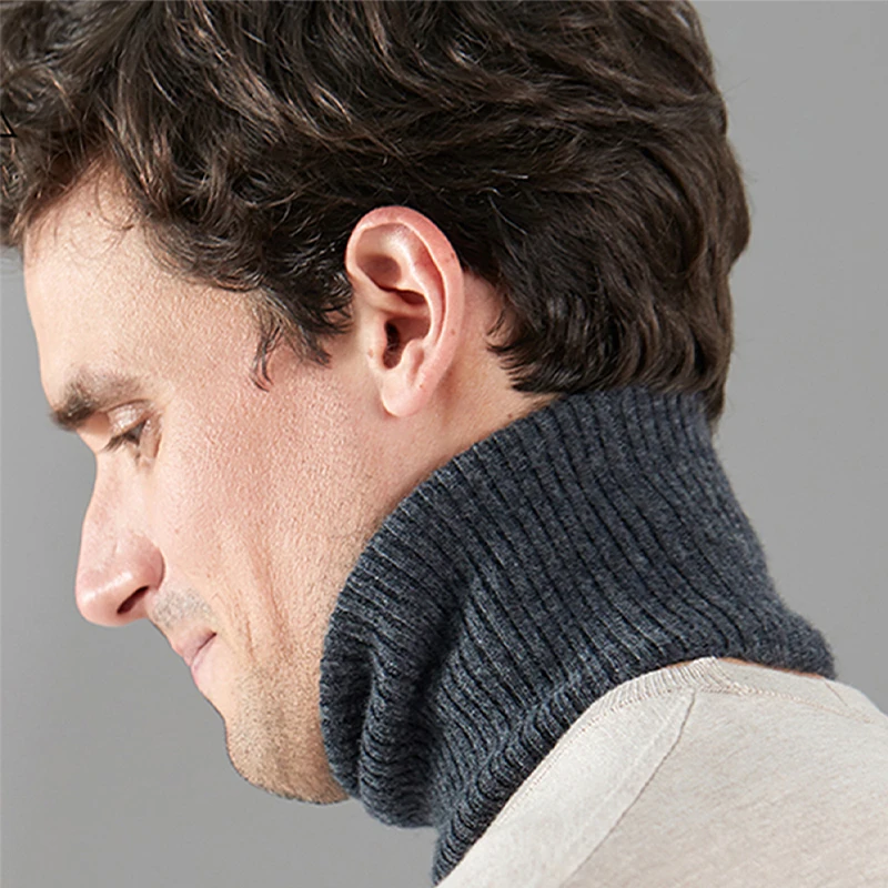 Wool Knitted Neckerchief Men Winter Cashmere Soft Warm Ring Scarf Neck Warmer All Match Turtleneck Fake Collar Men