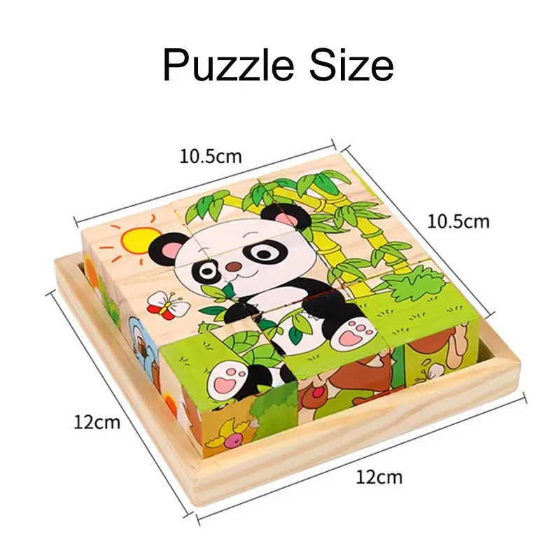 Baby Wooden Blocks Toys Cartoon Animal Six Side Cube Jigsaw Puzzles Game Montessori Educational Toys for Children Gifts