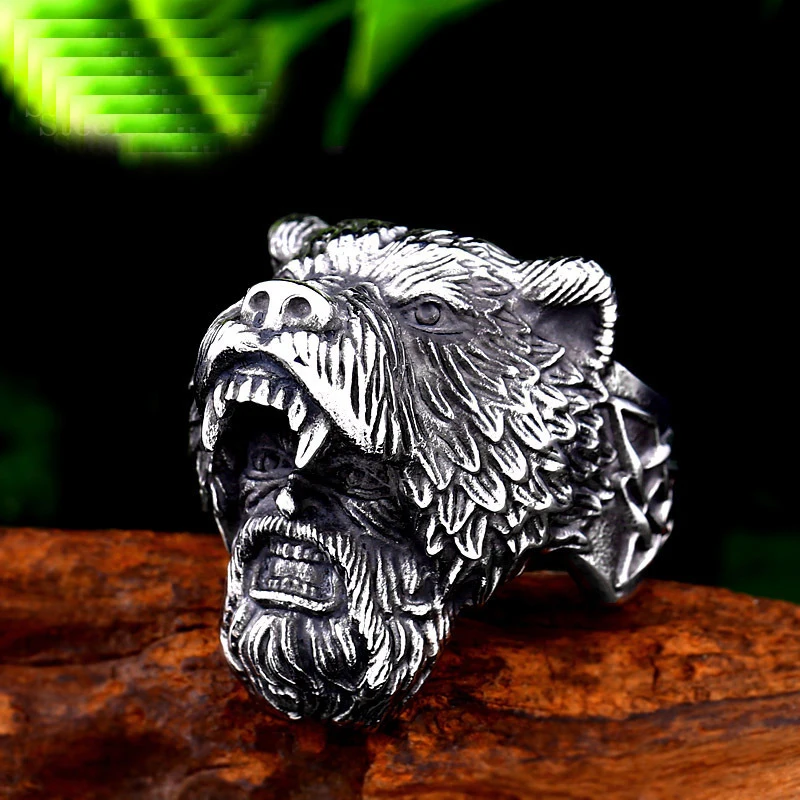 

Viking Bear Head Warrior Ring for Men's Bicycle Personality Creative Temperament Stainless Steel Ring Jewelry Gift Dropshipping
