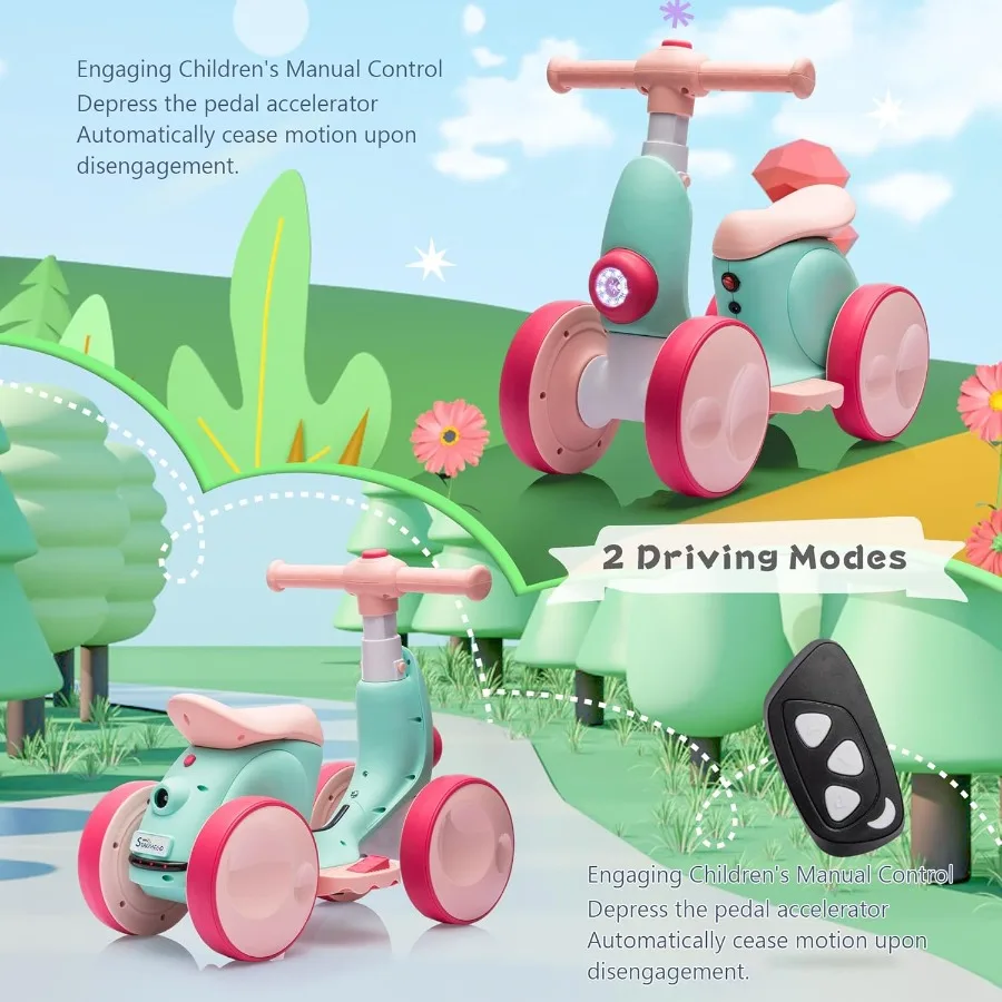 6V Electric Baby Balance Bike with Bubble Machine4 in 1 Toddler Balance Bike w/Remote for 1 Year Old Boys Girls Bubble Bike Rid