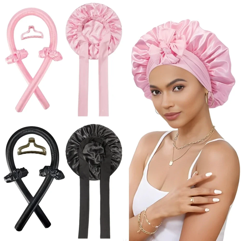 

Heatless Curling Rod Headband Soft Hair Curler with Sleeping Bonnet No Heat Hair Rollers Satin Curls Lazy Curlers Styling Tools