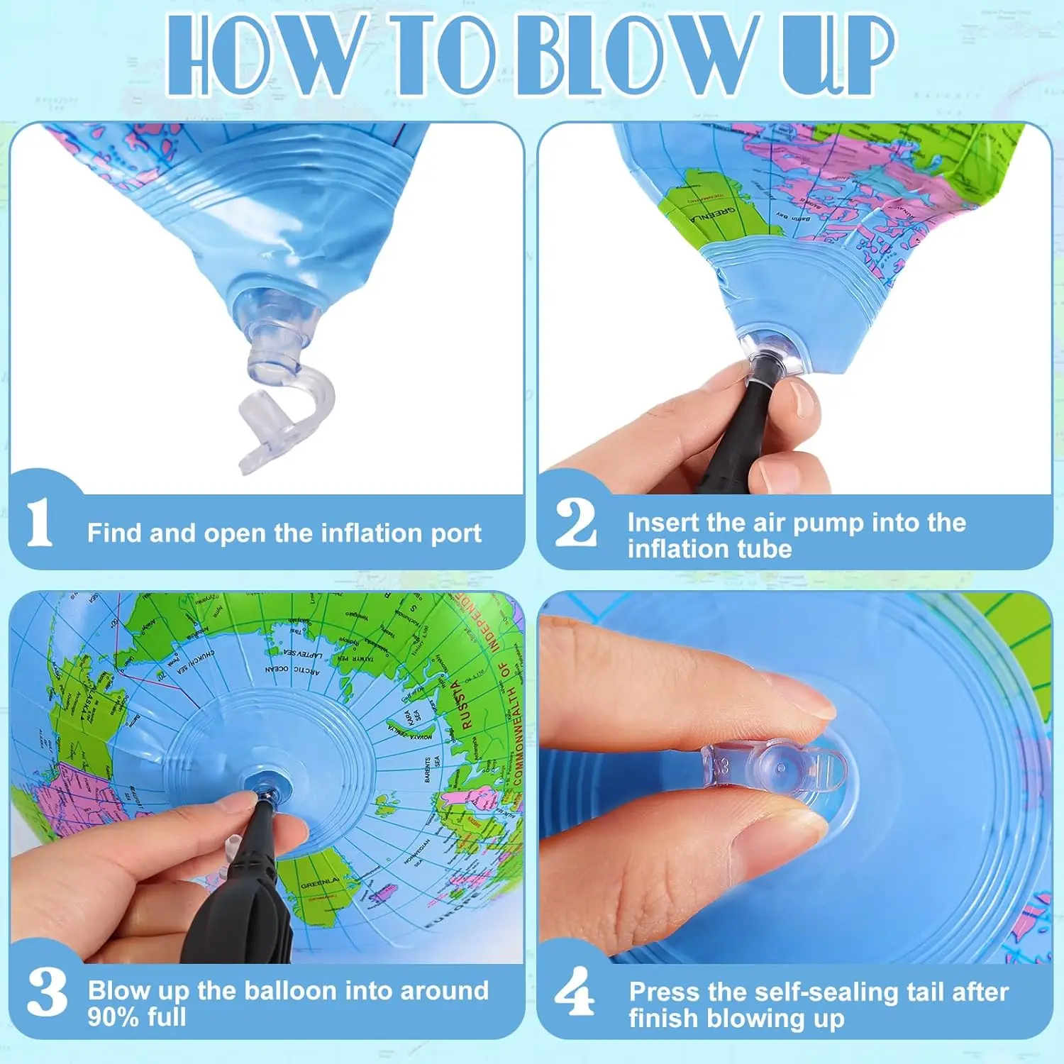 4PCS Globo gonfiabile Blow up World Globe Summer Outdoor PVC Beach Ball per bambini Aula scolastica Geografia Party 16 pollici