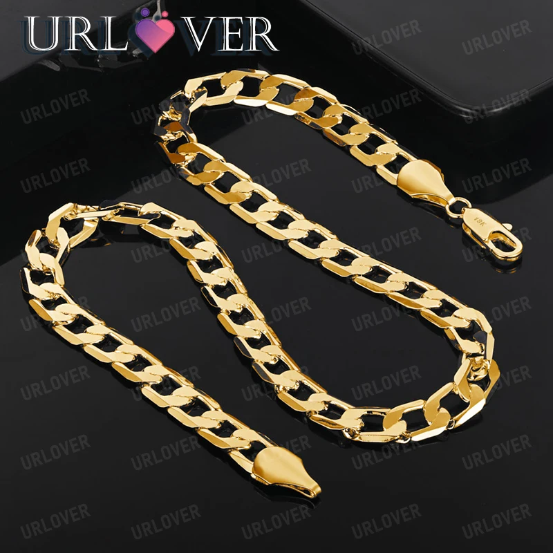 

URLOVER 18K Gold Necklace For Woman Men Hip Hop 10mm Cuban Chain Necklaces Fashion Party Wedding Pretty Jewelry Birthday Gift