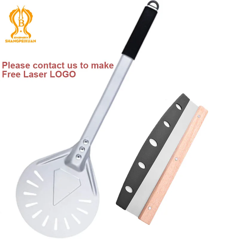 

SHANGPEIXUAN 7/8/9 Inch Pizza Peel Perforated Pizza Turning Shovel and Stainless Steel Cutter 2 Pieces Pizza Accessories