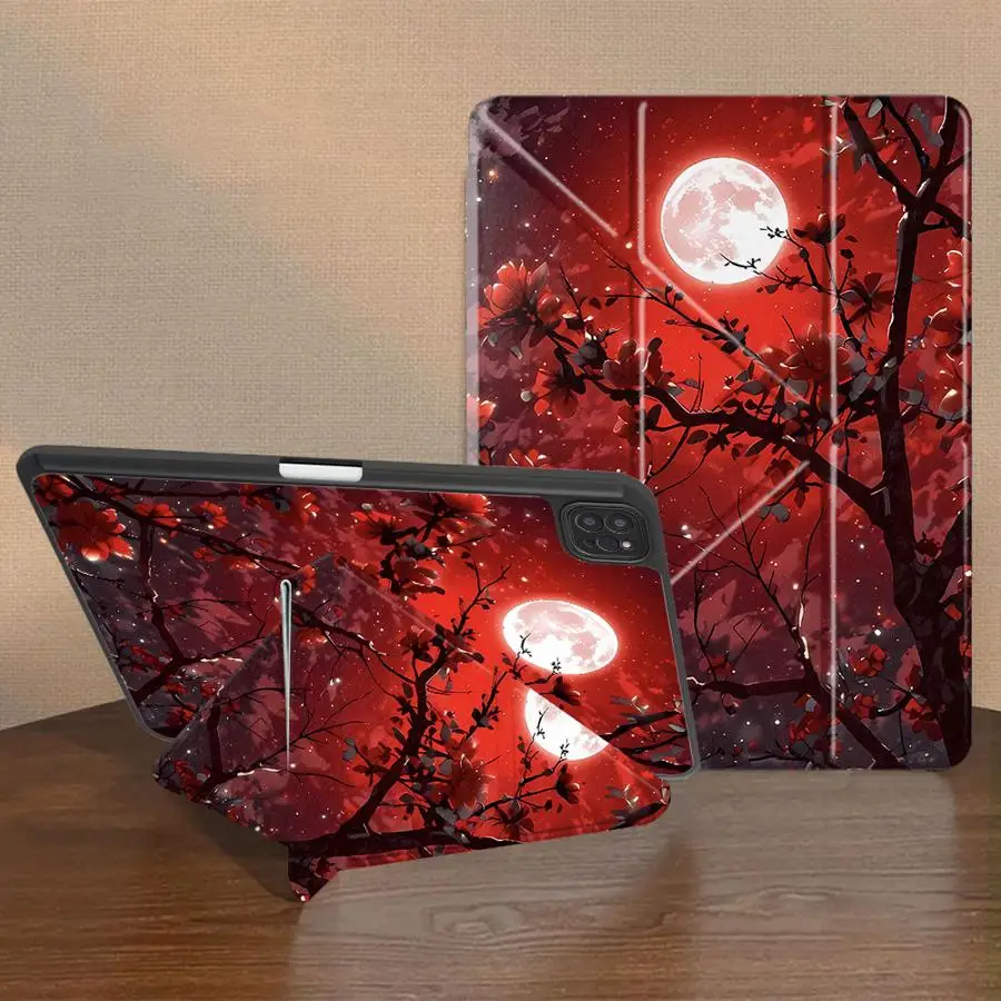 Cartoon Red Moon Pattern Holder Cover Tablet Case For iPad Mini 6 7 Air 4 5 M3 M2 M4 11inch Pro 2025 Pro 11th 10th 9th 8th 7th