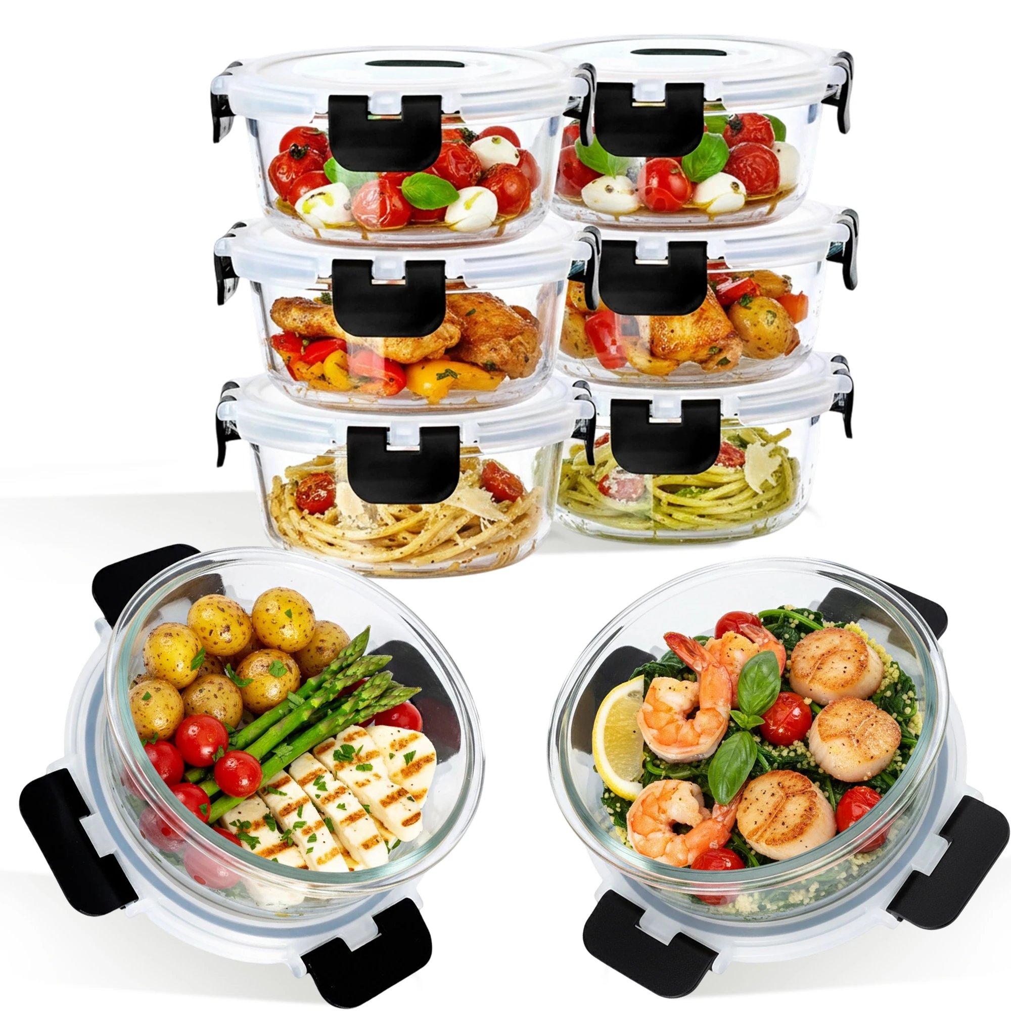 Contenitore per Pranzo in Vetro Rotondo da 400ml, Portatile, Ermetico, Adatto per Microonde e Forno, Ideale per Ufficio, Scuola e Picnic