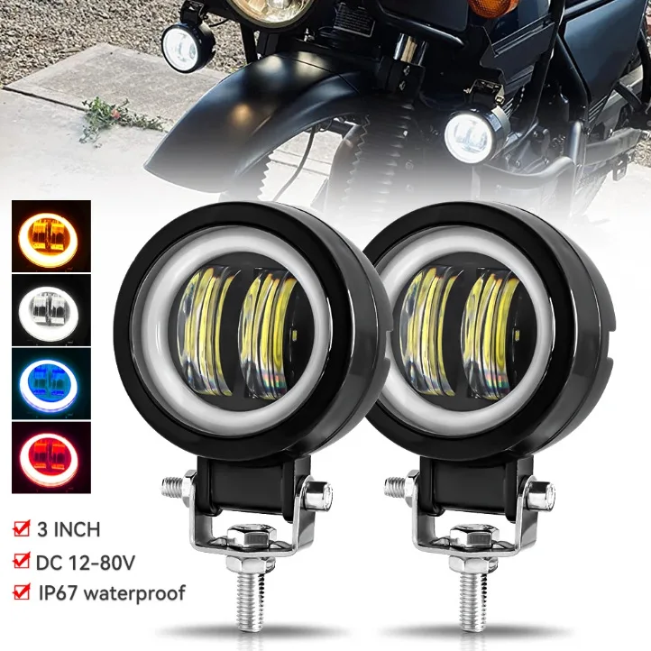 Motorrad-Scheinwerfer 20W LED-Arbeitsleuchte mit Angel Eye Halo Ring 3,5 Zoll SUV Auto LKW 12V 24V Weiß 6500K DRL Offroad-Fahrlampe