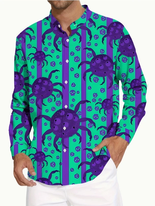 

Men'S Mature Floral Print Button-Up Shirt - All-Season, Regular Fit, Long Sleeve, Lightweight Fabric, Casual Style,