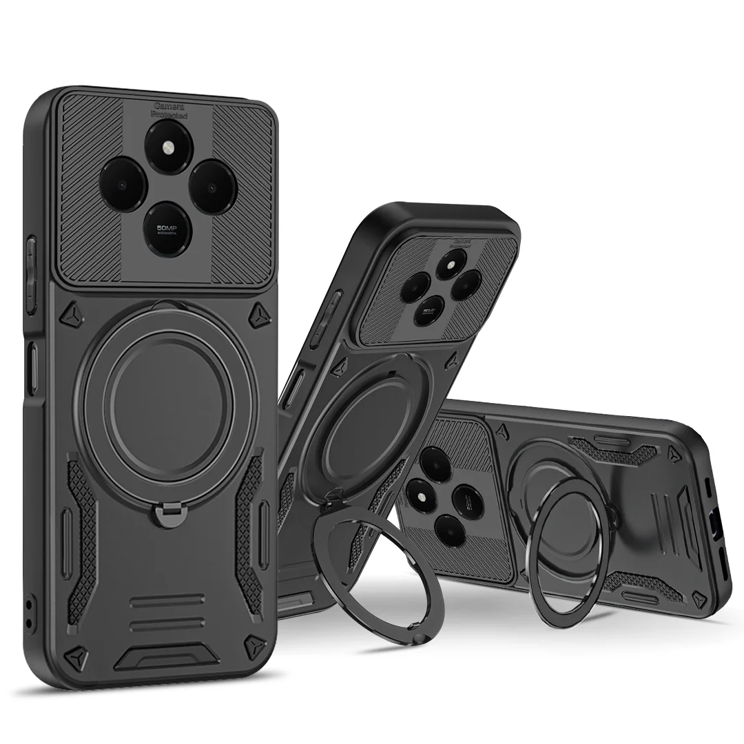 مع حامل معدني دوار لحافظة Magsafe المغناطيسية لهاتف XIAOMI Redmi 14C Hybrid Defender غطاء خلفي صلب #2