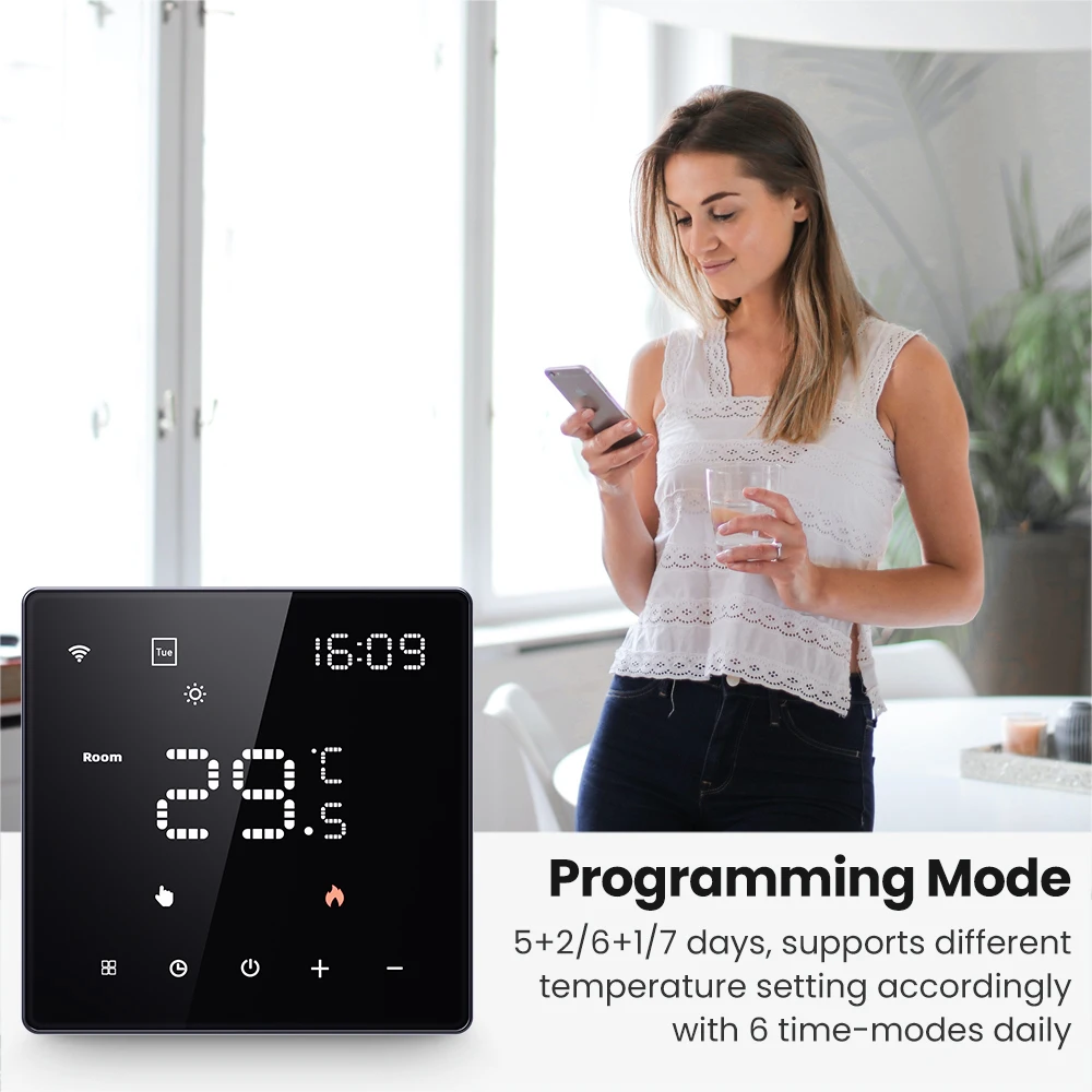 Tuya Smart WIFI Thermostat Digital Display Touch Control App Remote Wireless Adjust Temperature For Gas Boiler Electric Heating