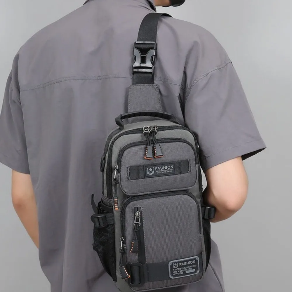 

All-Match Multi Pockets Men Chest Bag Cloth Shoulder Bag Sports Message Bag Multifunction Solid Color Crossbody Bag Outdoor