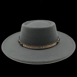 Wholesale jazz fedora hats 8cm concave convex top ladies' jazz hats men's classic flat top fedora hats classic шляпа женская