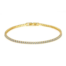 Pure 925 Silver Jewelry 2MM Tennis Bracelet 16-19CM Zirconia 18K Gold Anniversary Gift Real Sterling Silver Bracelet