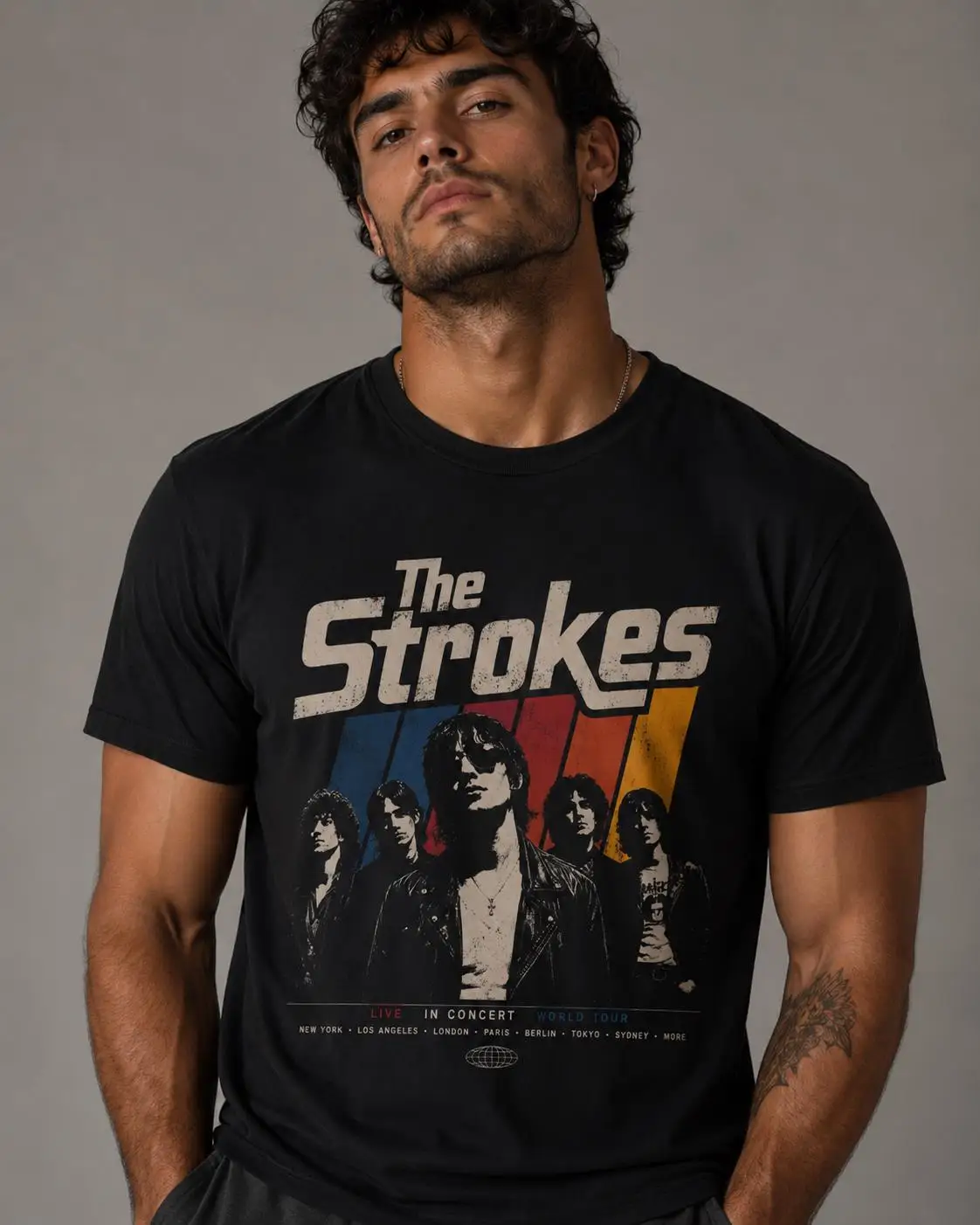 The Strokes Band Tour 2026 T-Shirt Retro Tour Poster Design Graphic Printed T-shirt Men and Women Vintage Cotton T Shirt