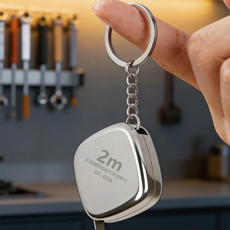 Portable Mini 2m Small Tape Measure Keychain Stainless Steel Retractable Key Ring Tape Measure Precision Pocket Tape Measure