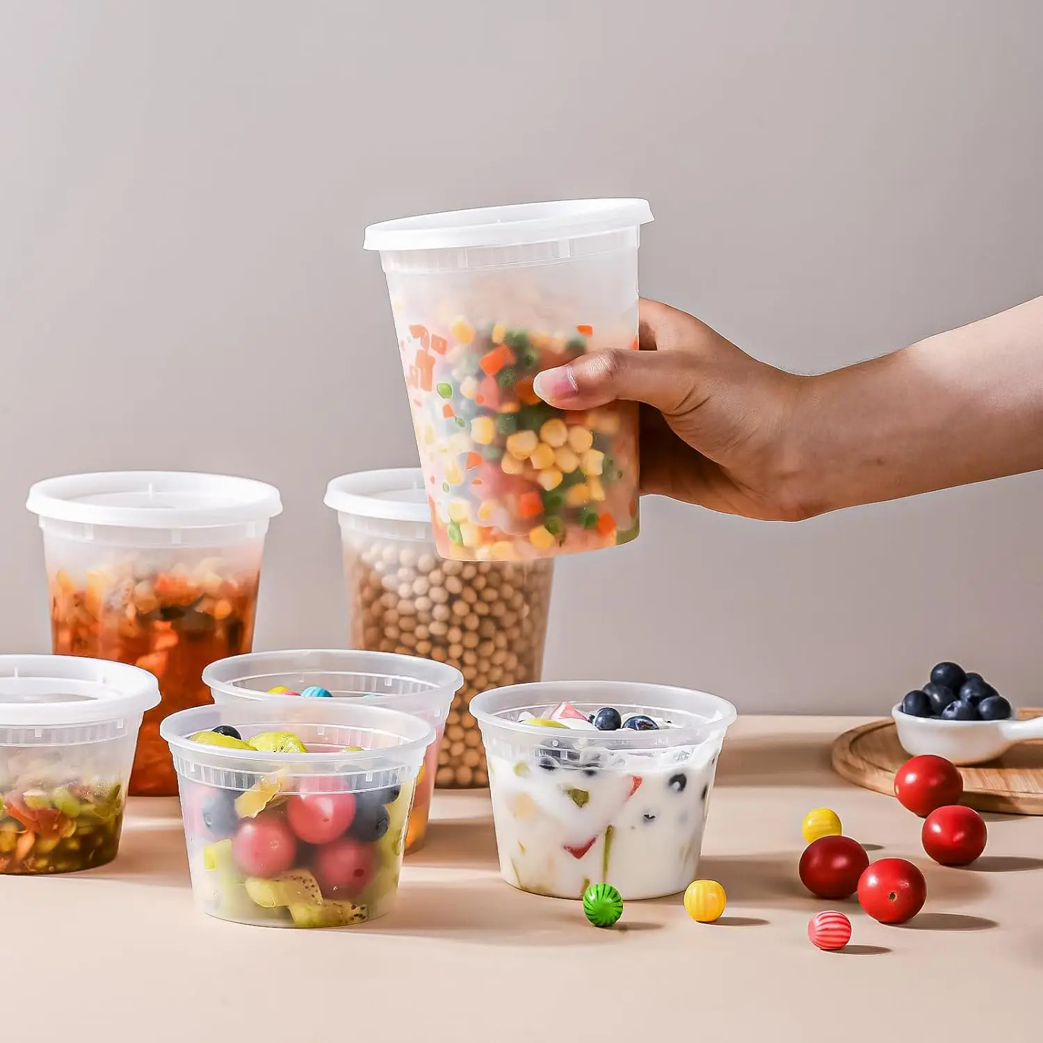 24pcs Plastic Deli Food Storage Freezer Containers with Airtight Lids Disposable Clear Togo Jars Bowls for Salad Soup Meal Prep
