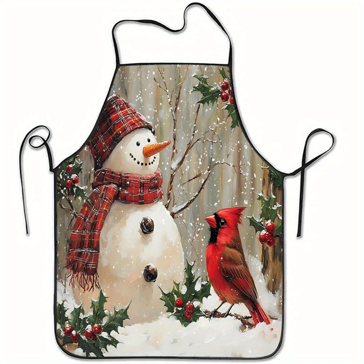 Delantal festivo de poliéster con estampado de muñeco de nieve y cardinal, delantal de cocina y horneado, ideal para cocinar y ocasiones festivas, cocinar