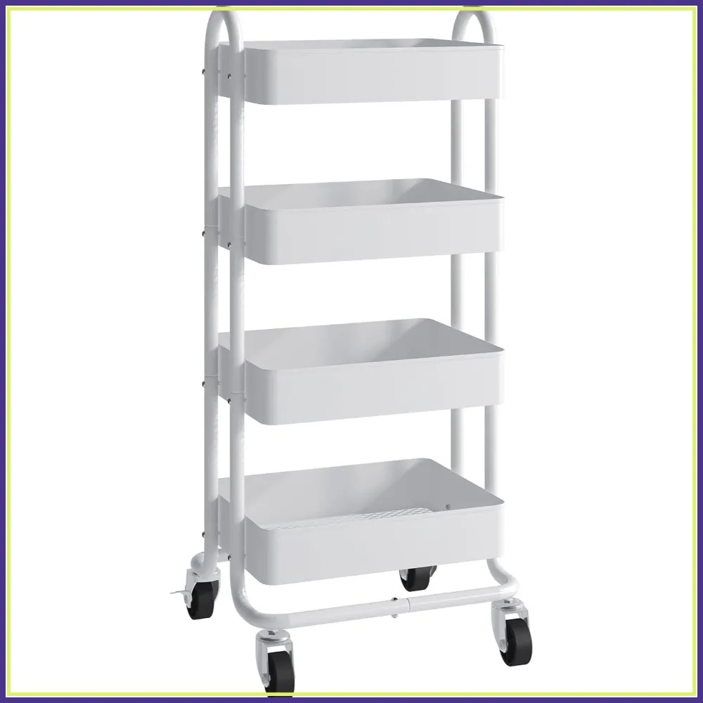 

4 Tier Metal Rolling Cart with Wheels, Utility Cart for Office, Home, Kitchen, Garden (13.4"x18.1"x40") White