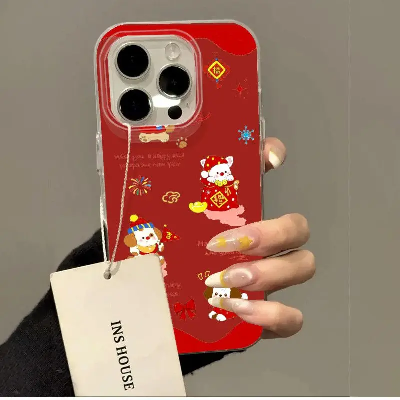 العصرية السنة الجديدة الأحمر الثلوج عيد الميلاد DogPhone الحال بالنسبة آيفون 17 برو ماكس الهواء 16 15 14 13 12 11 برو ماكس 78 زائد مكافحة سقوط الغطاء الخلفي
