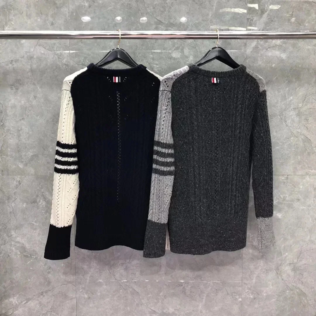 Tb Tom Autumn/winter New Round Neck Wool Sweater For Men Women Casual Fashionable Versatile Long Sleeve Pullover