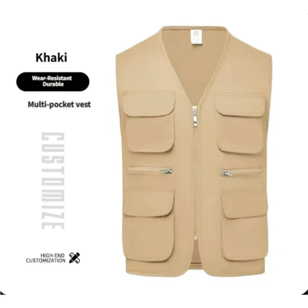 2026 Unisex Summer Multi-Pocket Director's Vest for Travelers Fishing Photography Outdoor Workwear with Printed LOGO