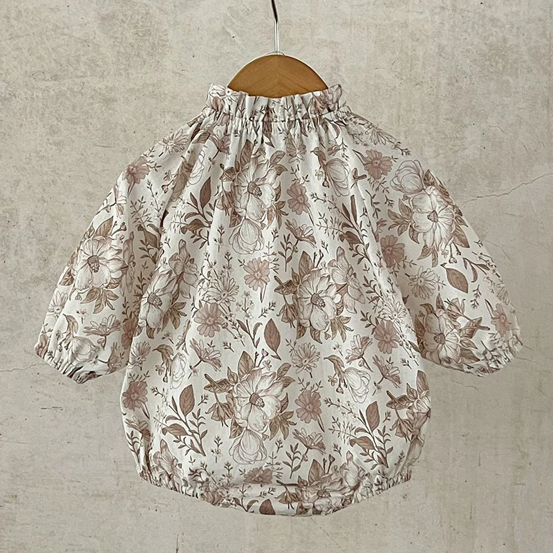 2024 New Autumn Infant Baby Girls Jumpsuit Long Sleeved Cotton Flower Print Toddler Baby Girls Romper Children Clothes