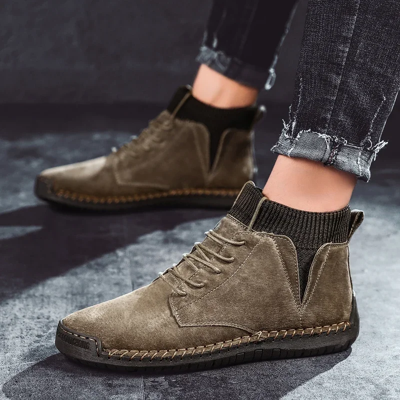 

Size 48 Men's Shoes High Quality Handmade Suede Men Ankle Boots Outdoor Hiking Boots Retro High Top Men's Sneakers Hombres Botas