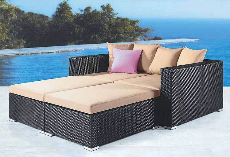 Modern Luxury Outdoor Rattan Wicker Furniture Garden Aluminum L Shaped Sofa With Cushion