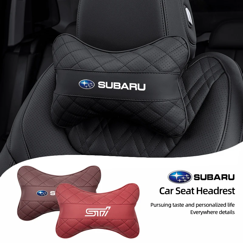 1Pcs Leather Car Seat Back Headrest Neck Pillow For Subaru STI Impreza Legacy Outback WRX BRZ Forester XV Crosstrek Levorg Exiga