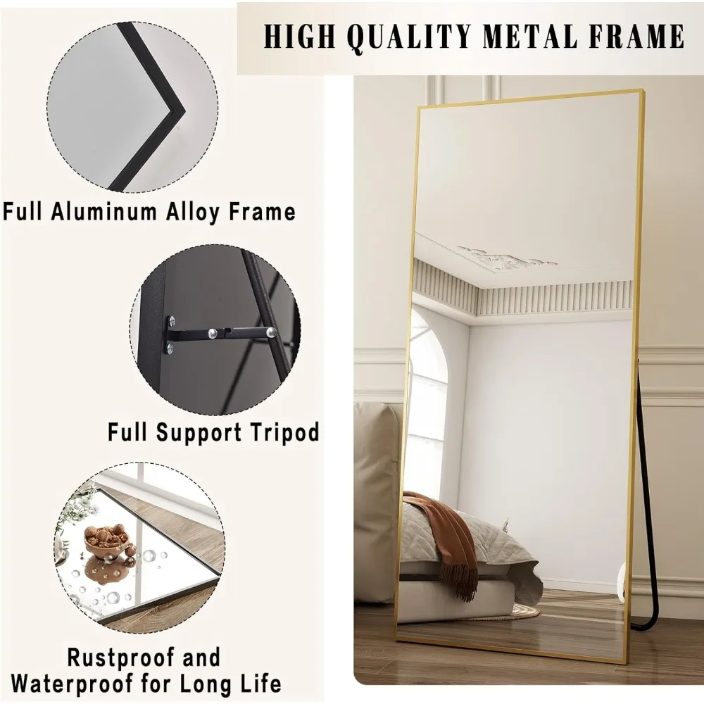 全身鏡 65x24、アルミニウム合金フレーム、飛散防止強化ガラス、全身鏡スタンド