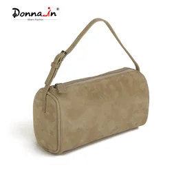 Donna-in Genuine Suede Handbag Natural Sheepskin Leather Top Handle Bag with Removable Shoulder Strap for Women Fashion