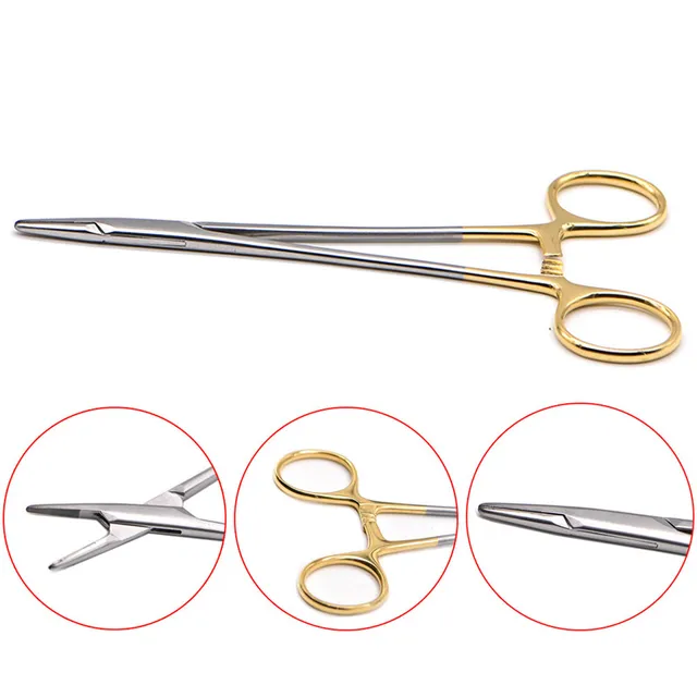1PC Szczypce dentystyczne z uchwytem igłowym Głowica TC Niemiecki uchwyt wielokrotnego użytku ze stali nierdzewnej Pozłacany uchwyt Ortodontyczne kleszcze Chirurgiczny instrument