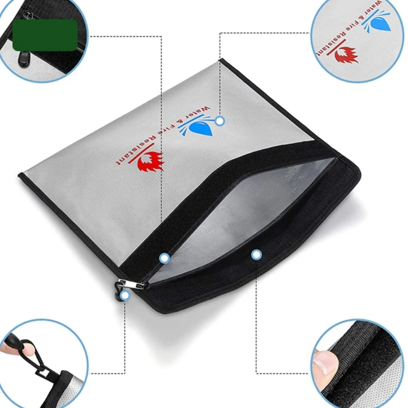 Fireproof Document Bag Waterproof Fireproof Money Safe File Storage Bag for Money Files Documents, Jewelry