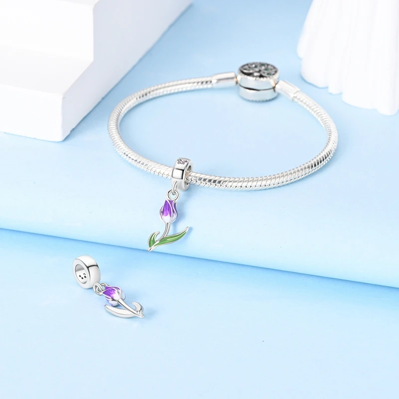Original 925 Sterling Silver Charms Beads Bird Shell Tulip Painting Board Pendants Fit Bracelet Pendant DIY Jewelry for Women