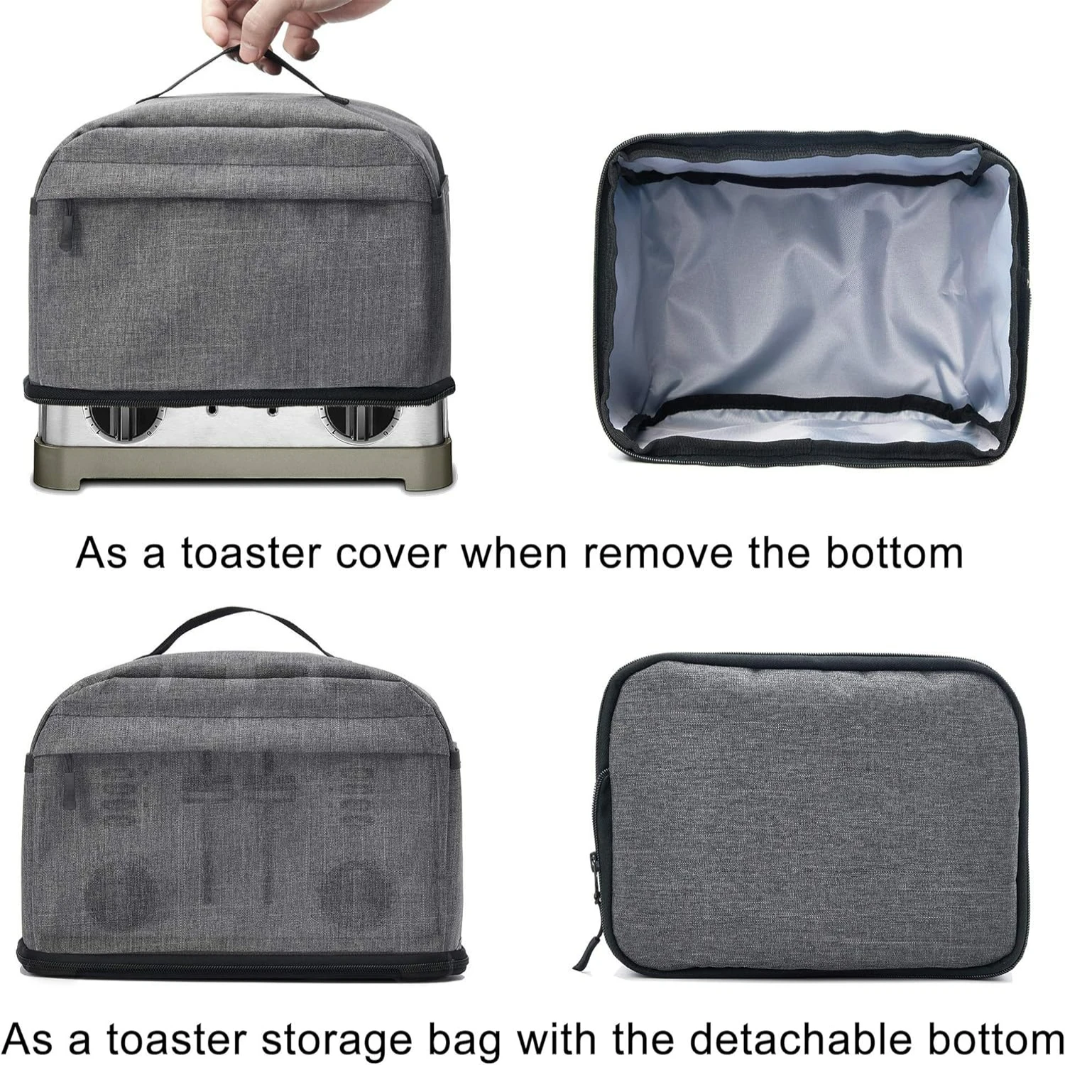 Dark Gray VOSDANS 4 Slice Toaster Storage Bag - Convenient, Durable, Machine Washable - Reliable Patent Design for Dust and Fing