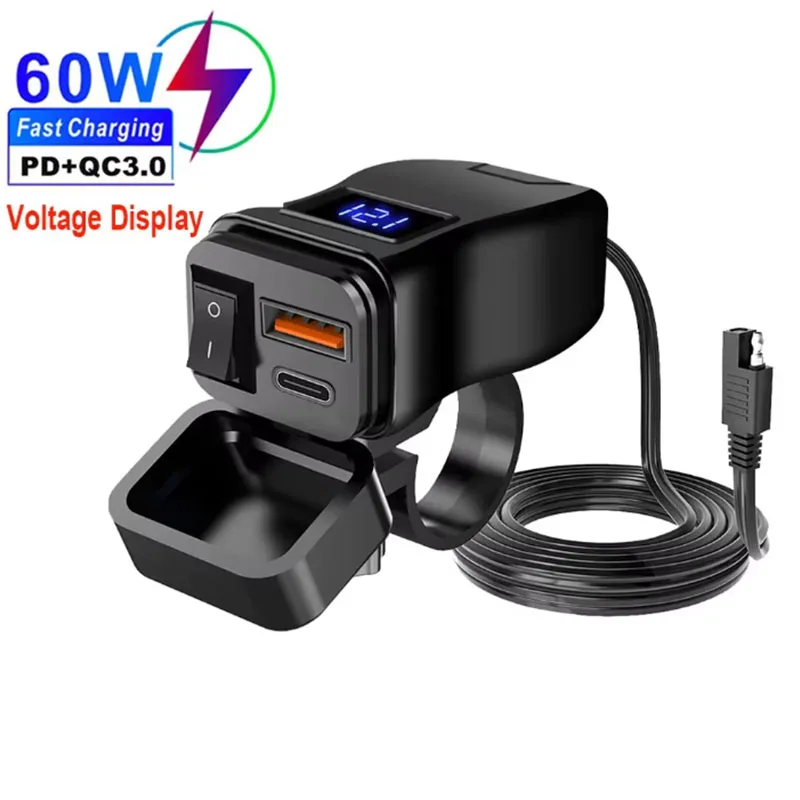 PD QC3.0 Motorfiets USB Snelle Oplader 60W Stuur Dual USB Socket met Schakelaar Voltmeter Waterdichte 12V Voeding adapter